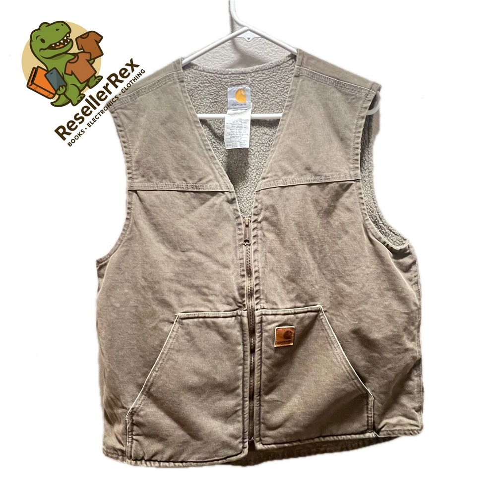Carhartt V26 MRH Sandstone Duck Vest Sherpa Lined Moss Gray Mens Large Regular